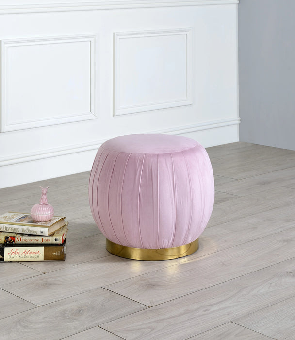 Zinnia Pink Carnation Velvet & Gold Ottoman