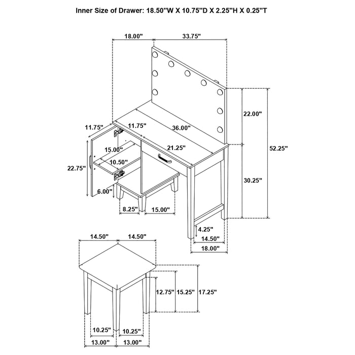 Elijah Makeup Vanity Table with LED Mirror and Stool - Orlando Furniture Outlet (Casselberry,FL)
