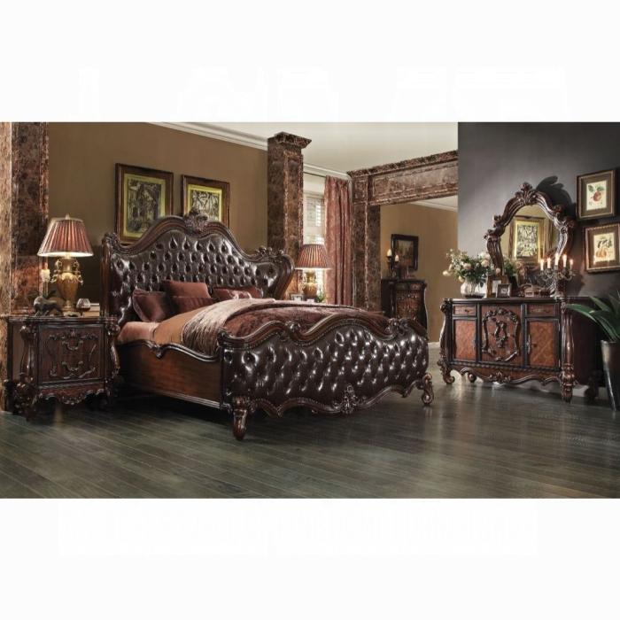 Versailles 2-Tone Dark Brown PU & Cherry Oak Eastern King Bed - Orlando Furniture Outlet (Casselberry,FL)