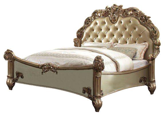 Acme Vendome Button Tufted Queen Bed in Gold Patina 23000Q
