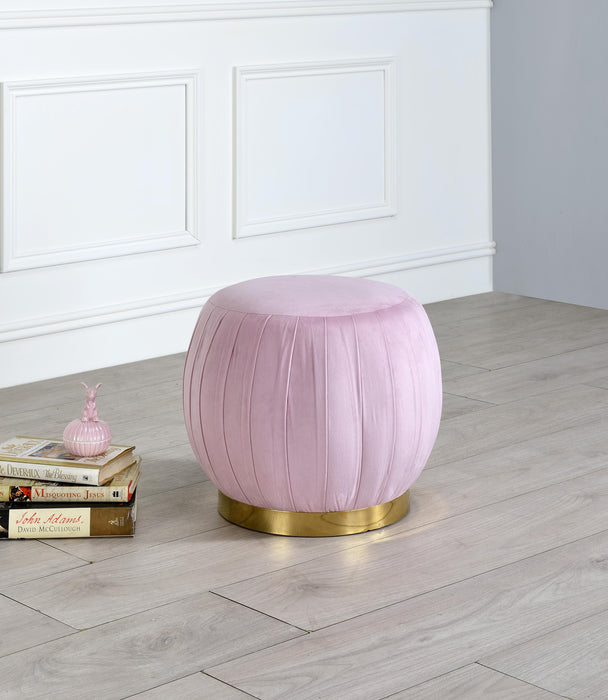 Zinnia Pink Carnation Velvet & Gold Ottoman - Orlando Furniture Outlet (Casselberry,FL)