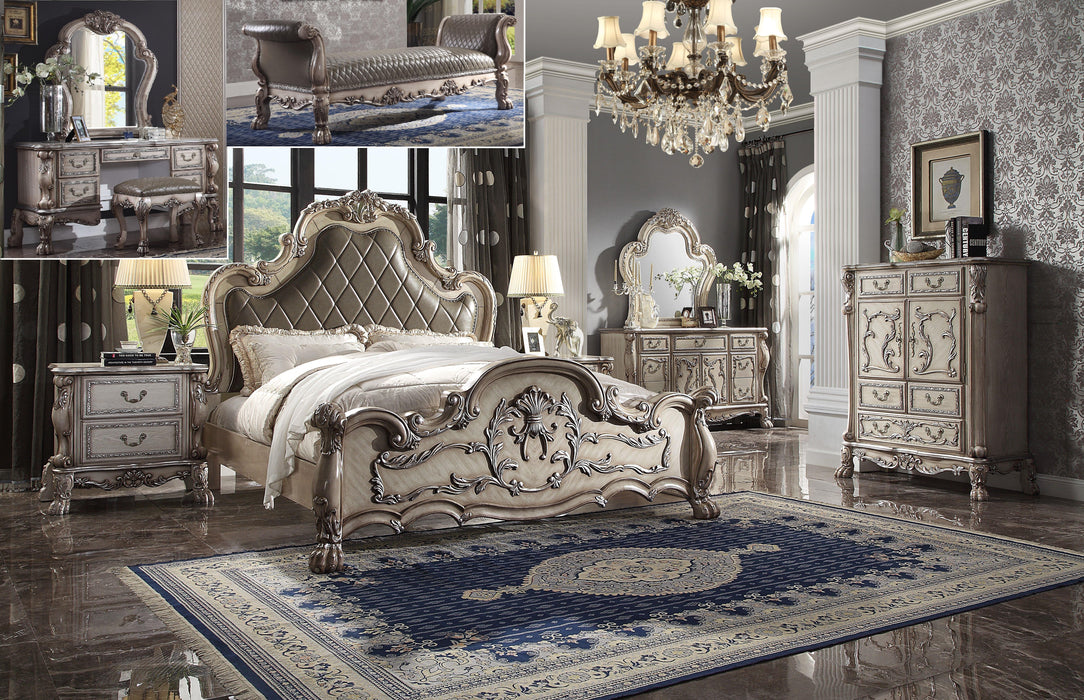 Dresden Vintage Bone White & PU Queen Bed - Orlando Furniture Outlet (Casselberry,FL)