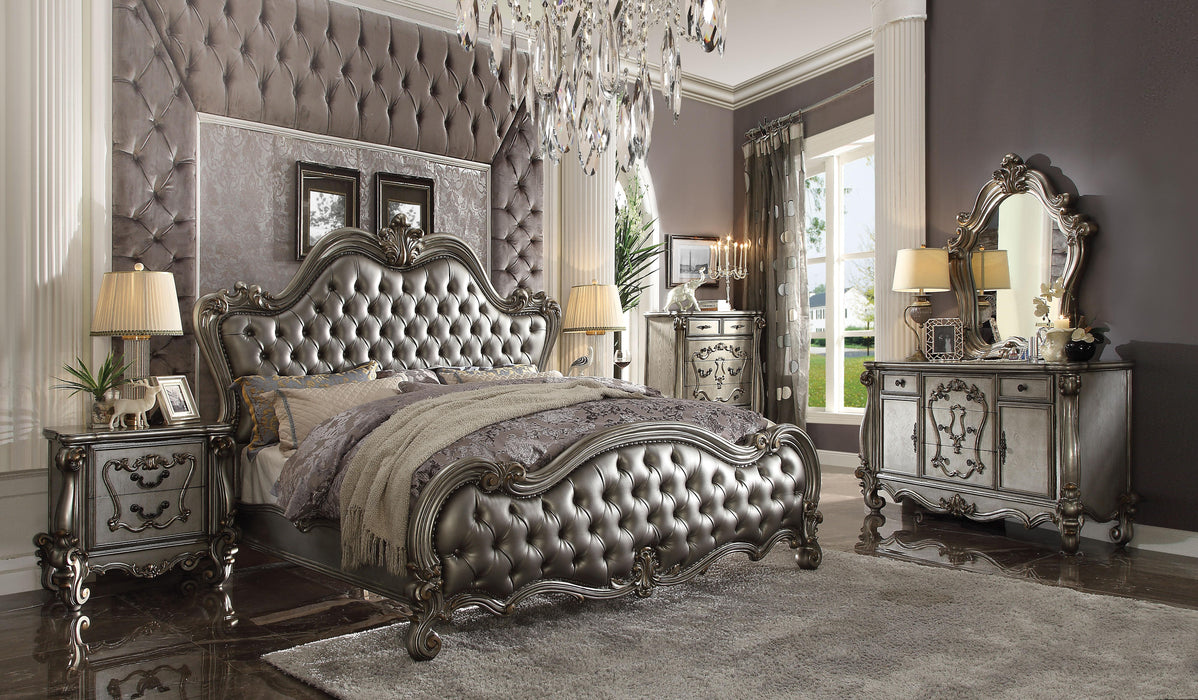 Versailles II Silver PU & Antique Platinum Queen Bed - Orlando Furniture Outlet (Casselberry,FL)