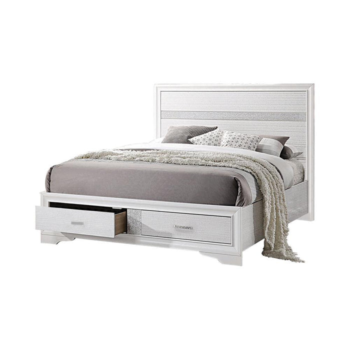 Miranda California King. E.King, & Queen 2-drawer Storage Bed Black & White