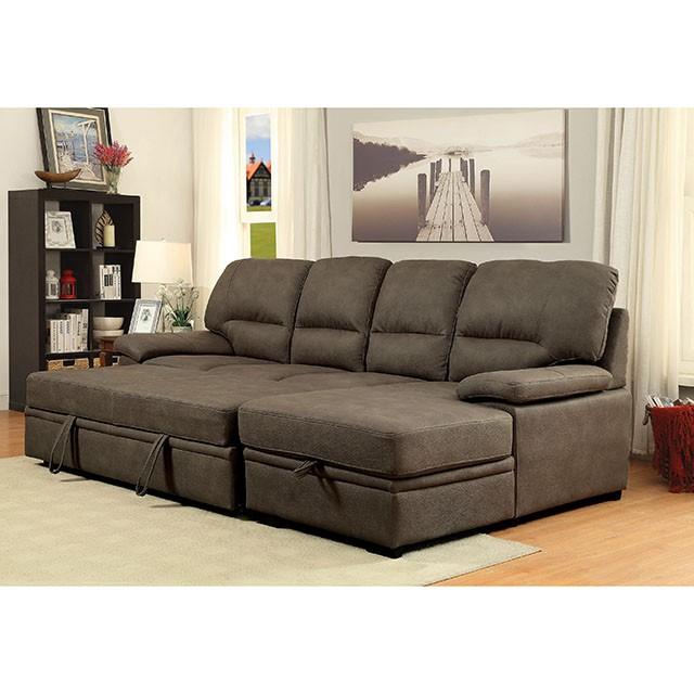 ALCESTER Brown & Gray Sectional w/ Sleeper, Ash - Orlando Furniture Outlet (Casselberry,FL)