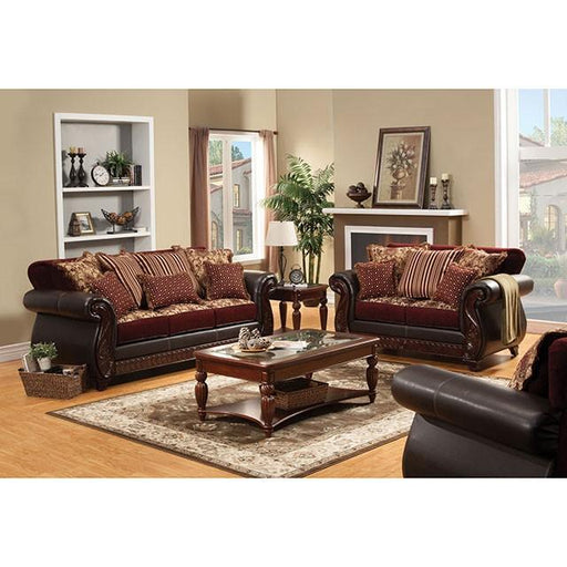 Franklin Burgundy/Espresso Love Seat, Burgundy - Orlando Furniture Outlet (Casselberry,FL)