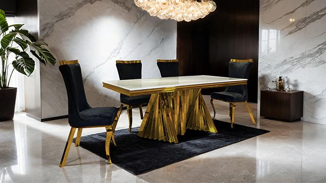 Basilicata 7 Pc Dining Table Set Chrome & Gold 5 - Orlando Furniture Outlet (Casselberry,FL)