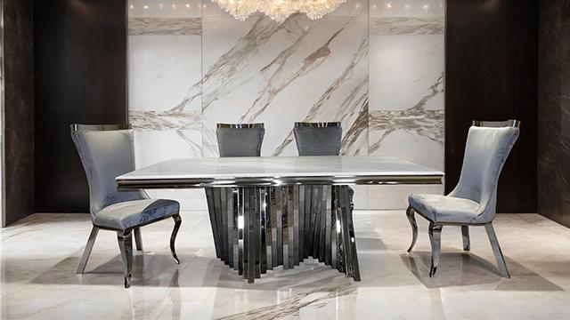 Basilicata 7 Pc Dining Table Set Chrome & Gold 5 - Orlando Furniture Outlet (Casselberry,FL)
