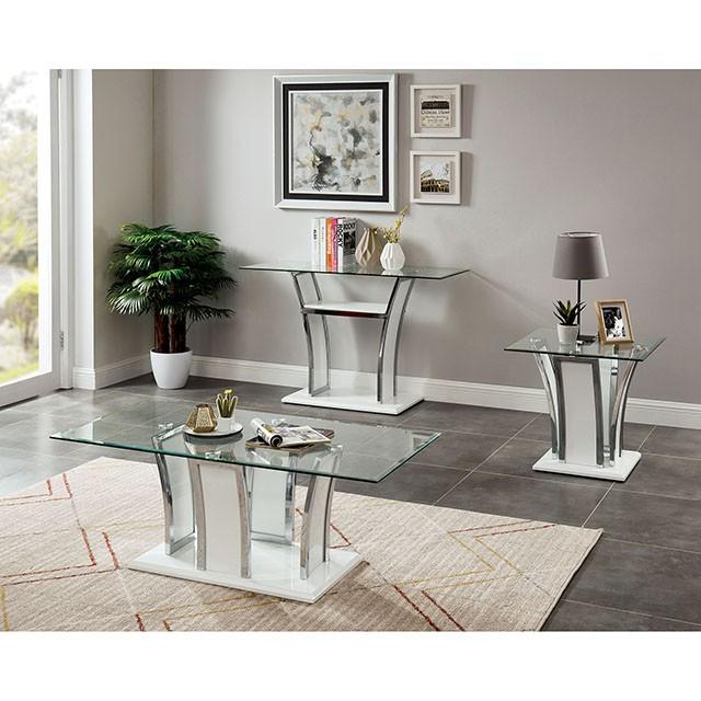 Staten Glossy White/Chrome End Table