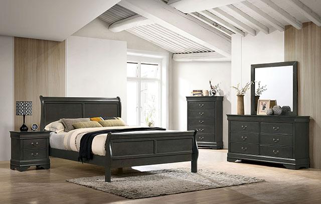 Louis Philippe E.King Bed Black, Cherry, & Gray - Orlando Furniture Outlet (Casselberry,FL)