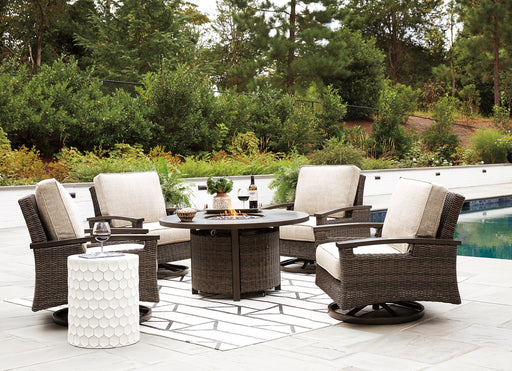 Paradise Trail Paradise Trail Fire Pit Table with 4 Nuvella Swivel Lounge Chairs - Orlando Furniture Outlet (Casselberry,FL)