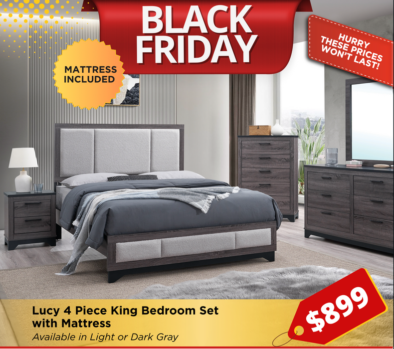 Lucy 4PC King Bedroom Set with Mattress